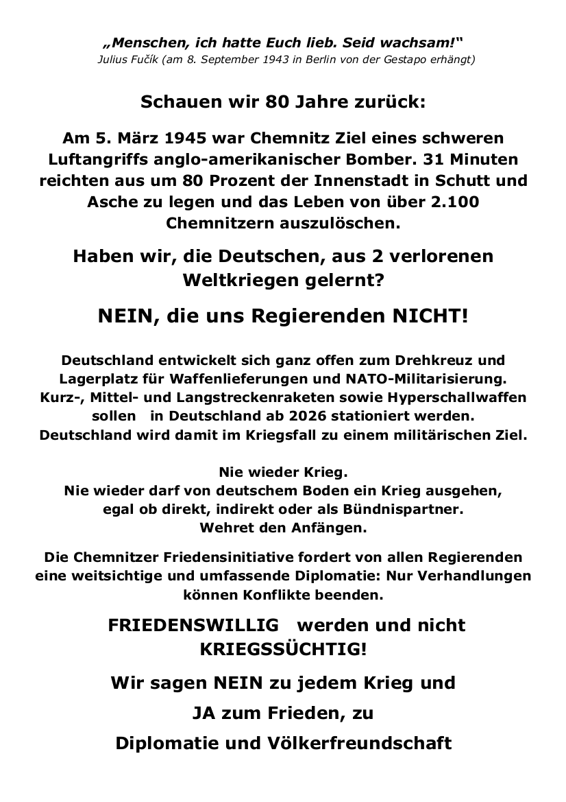 Aufruf Weltfriedenstag,Rückseite